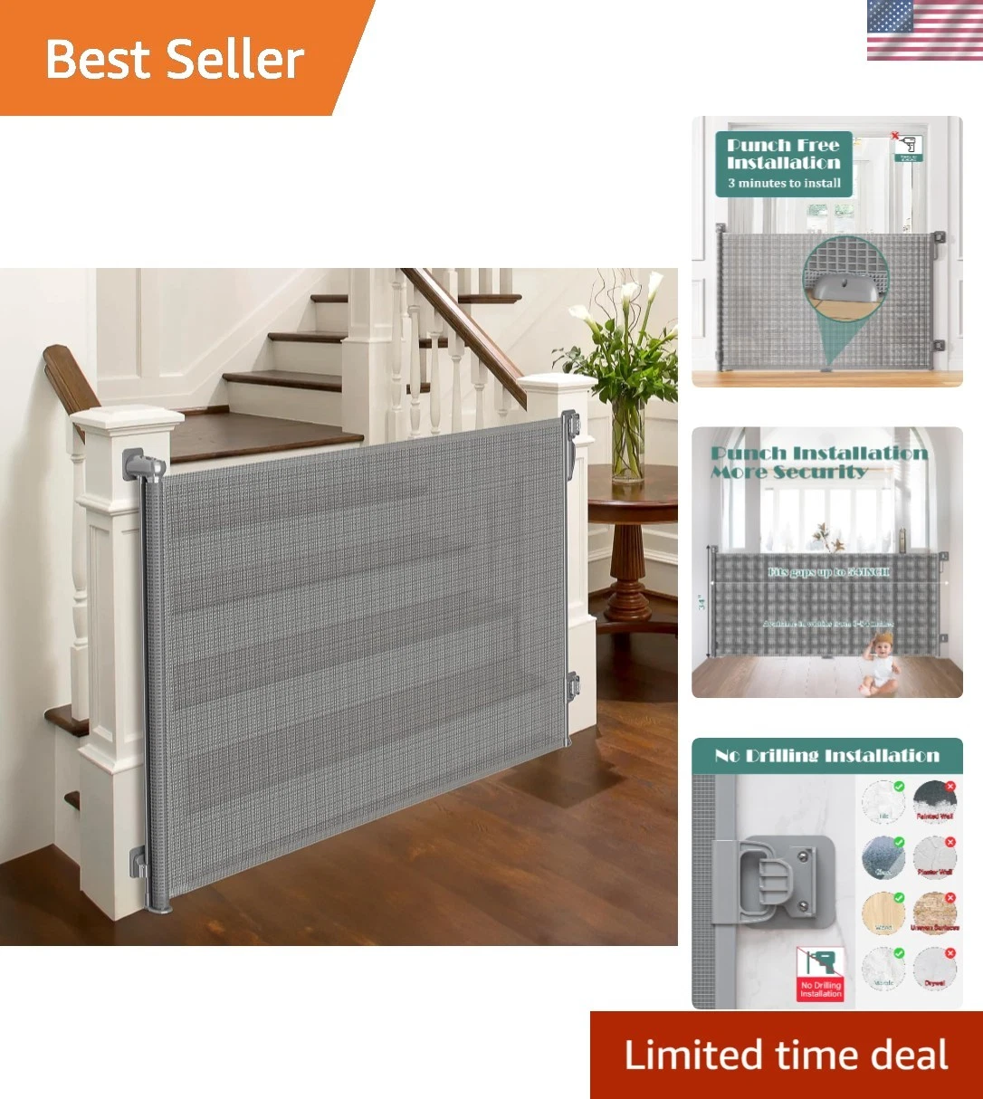 54" Retractable Child Gate – Adjustable No-Drill Solution for Stairs & Doorways
Opens in a new windo