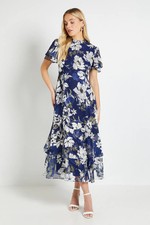 Wallis Navy Fit & Flare Dress Womens Occasion Dresses