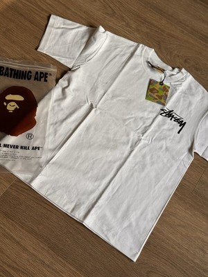 A Bathing Ape BAPE Stussy x A Bathing Ape Men s S White Ape Head Logo Tee