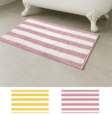 Striped Soft Plush Chenille Bath Mat Highly Absorbent Bathroom Rug