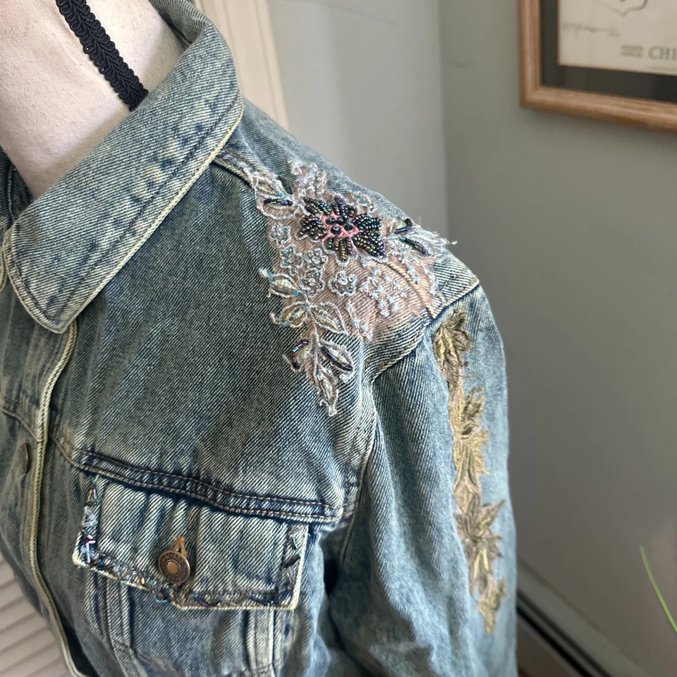 JEANOLOGY NEWPORT новости женская куртка 16 украшенный джинсовой ткани ретро Artsy богемное шик - Изображение 4 из 4