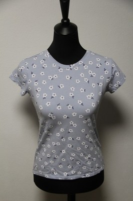 Clockhouse Basics T-Shirt hellblau weiße Blumen gemustert Gr. XL