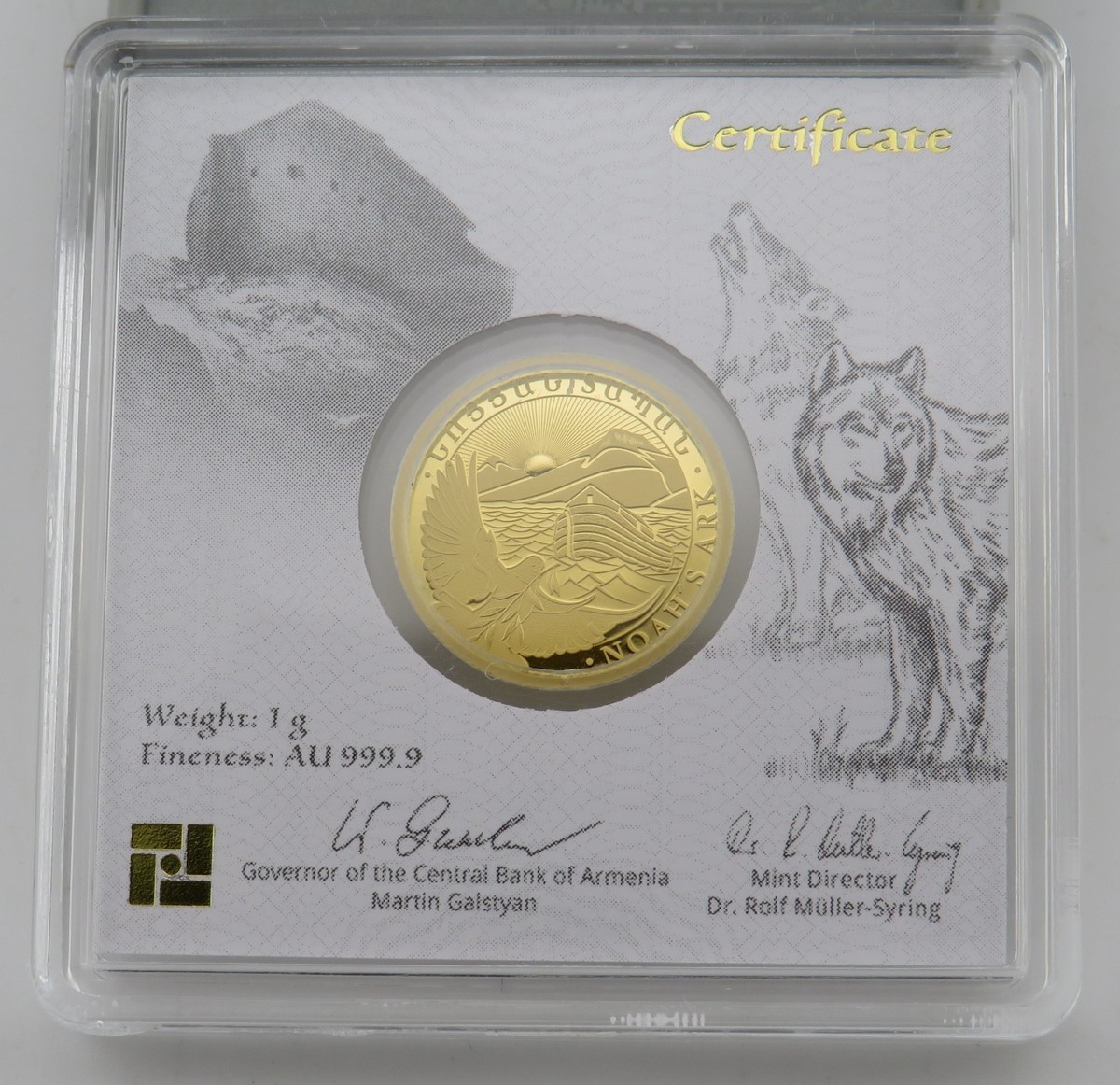2025 Armenia 100 Dram 1 gram Gold Noah's Ark Coin with Assay