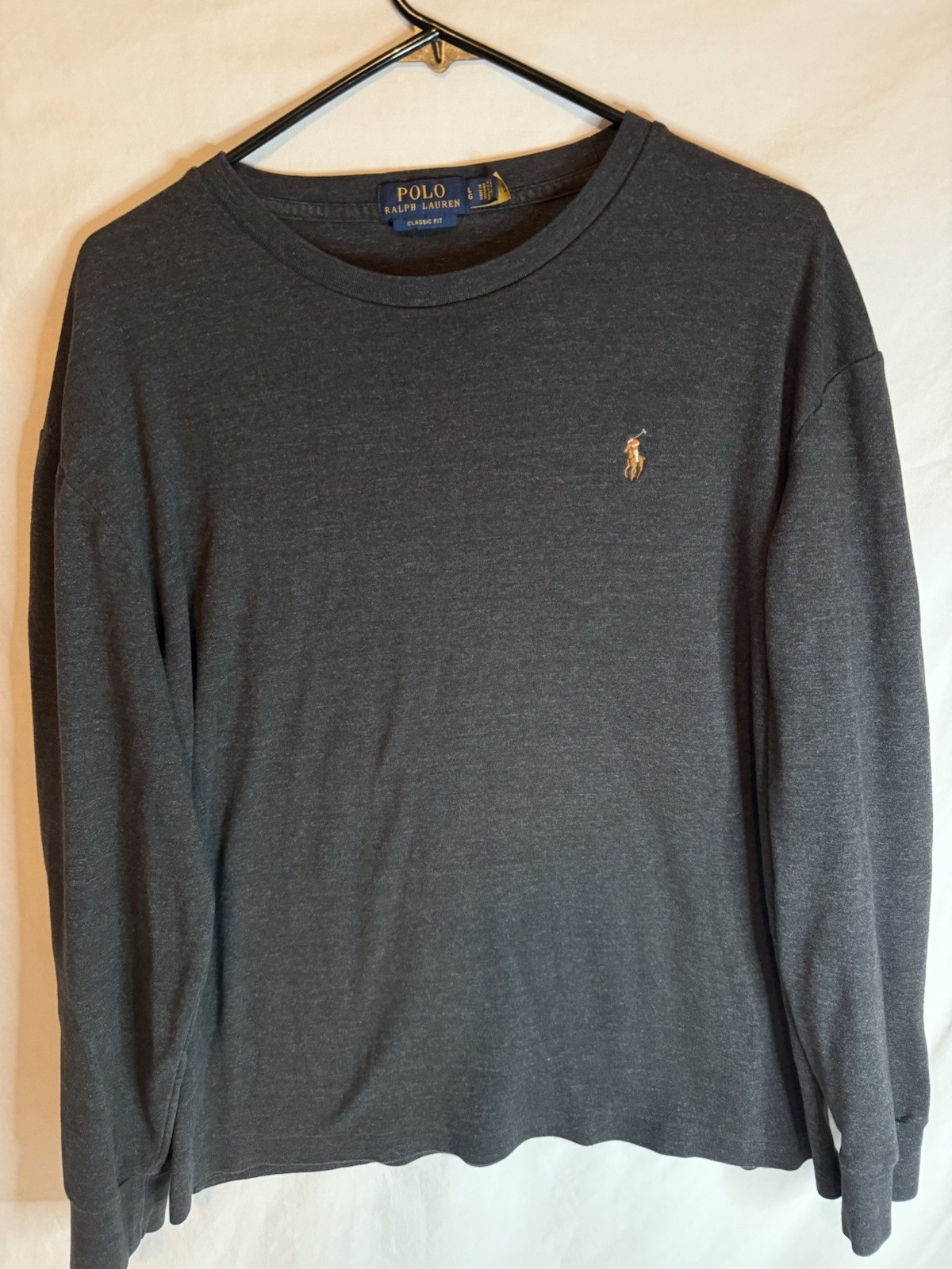 Polo Ralph Lauren camicia uomo taglia large vestibilità classica manica lunga grigio logo pony