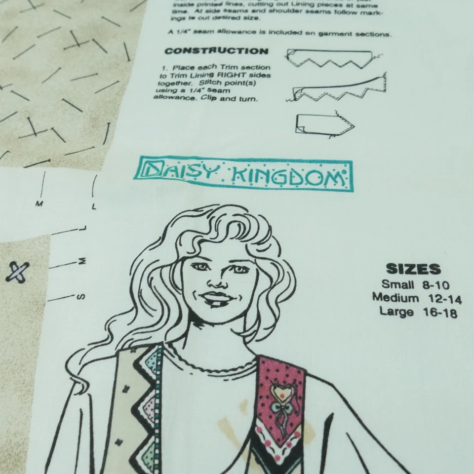 Acogedor chaleco de costura Daisy Kingdom panel de tela y forro de noción tela vintage años 90 EE. UU. Foto 4 de 4
