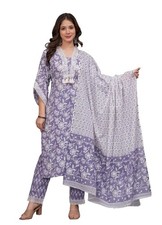 Women's Pure Cotton Printed Straight Kurta Set with Palazzo Pants  Dupatta