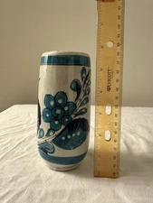 Vintage Tonala Mexico Pottery Vase – Hand Painted Blue – Signed JAH – 6.5”
