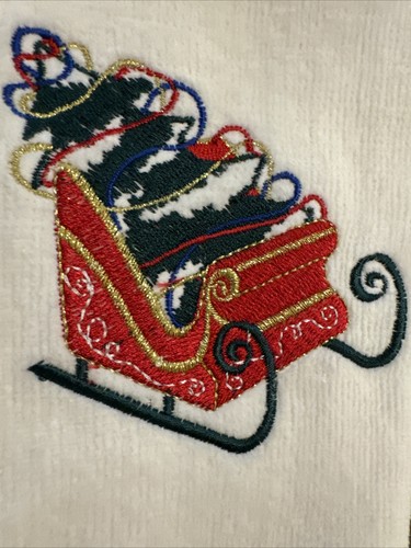4 toallas de mano de Navidad de colección para habitación de polvo bordadas trineo de pascua - Imagen 7 de 10