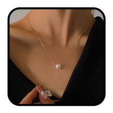 Tiny Pearl Choker Necklace Chain Short Pendant Necklaces Floating Wedding Brides