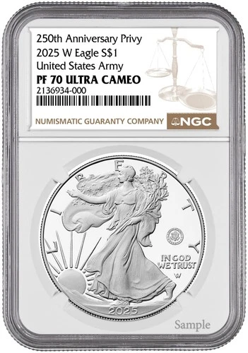 2025-W (PF70) Proof American Silver Eagle  ~ U.S. Army Privy 🦅~ $1 NGC