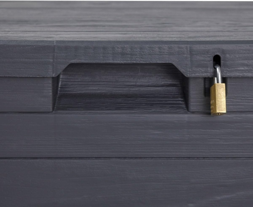 Cassapanca Da Esterno 280 Litri Effetto Legno - In Resina Antracite, 117x45x56cm, UV Resistente - Foto 3