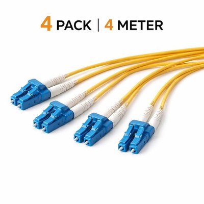 4 Pack 4M LC LC Single Mode Fiber Patch Cable OS2 9/125 Yellow Duplex