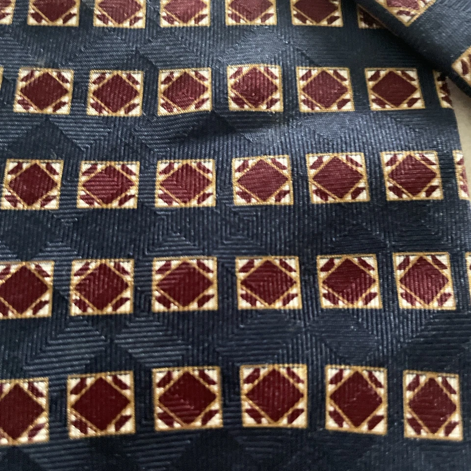 Parisian Signature Mens Tie Blue Geometric One Size Silk Classic Designer VTG - Image 3 of 4