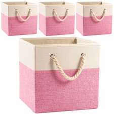 PRANDOM Large Foldable Cube Storage Bins 13x13 inch 4-Pack Fabric Linen Sto...