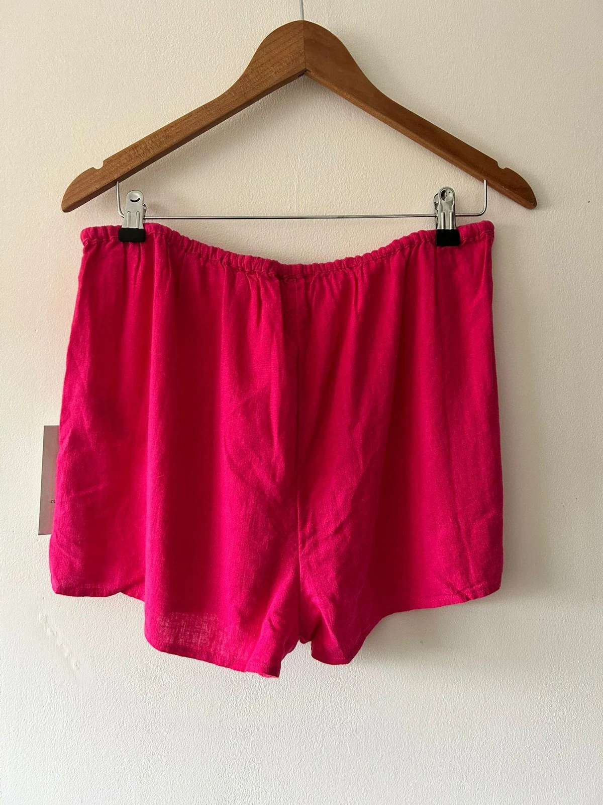 Nobody's Child Linen Shorts Womens 14 Shannon Elastic 32 Waist Hot Pink Holiday