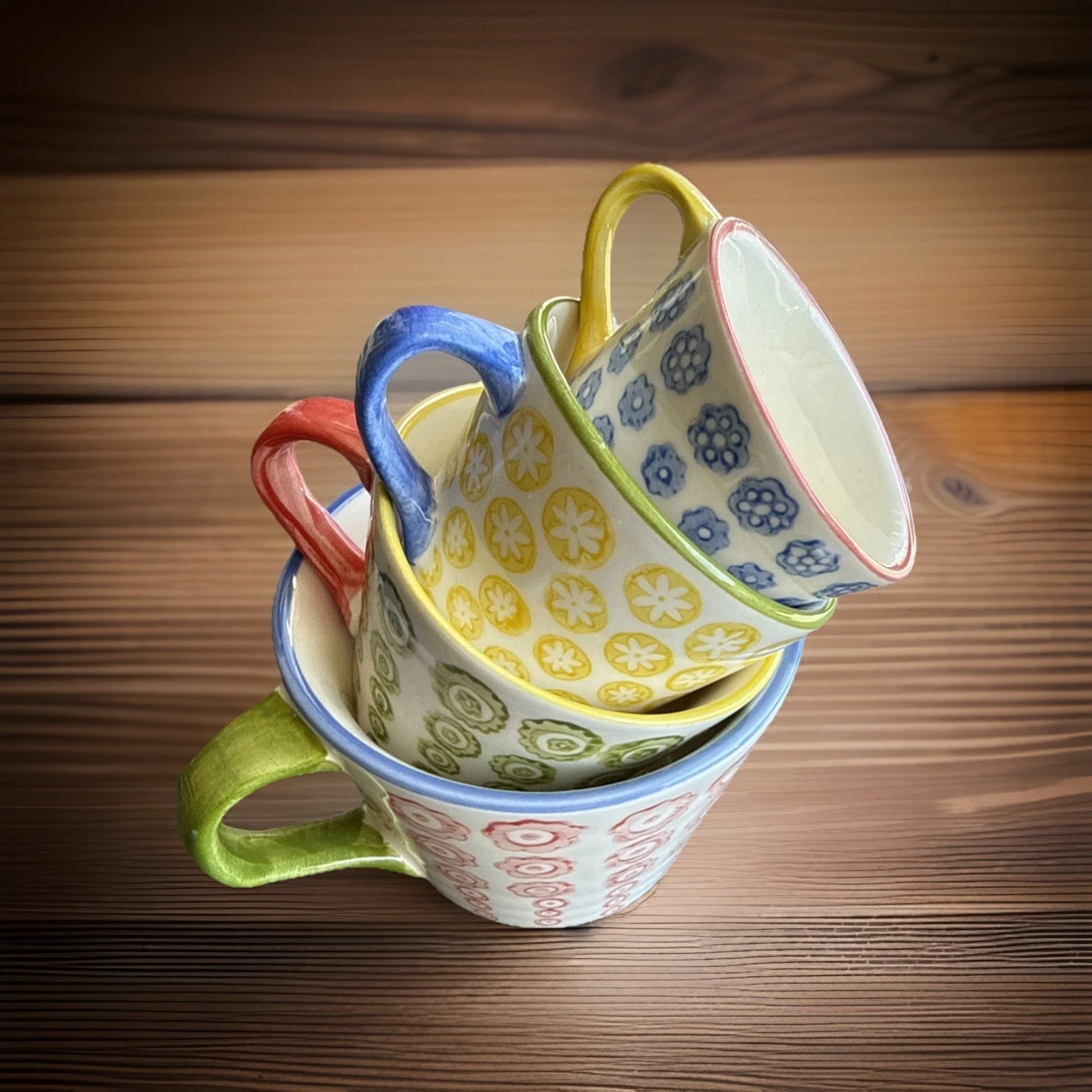 Anthropologie Stoneware Measuring Cups Biscuit Set of 4 Cottagecore Chipped Flaw