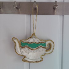 Fortnum & Mason Embroidered Teapot Christmas Tree Decoration Hanging Bauble