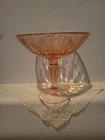 Vintage Pink Depression Glass Pedestal Compote Flower Etched