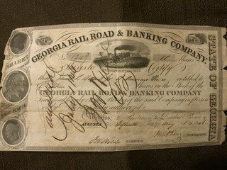 1846 Georgia Rail Road & Banking Co 18 Shares Stock Certificate Augusta GA