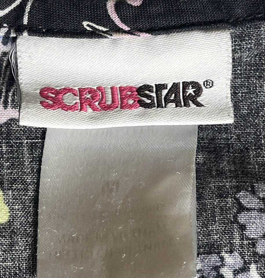 Blusa Médica Estrella Mujer MEDIANA Negra Turquesa Floral Flores Bolsillos Foto 3 de 4