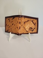 Vintage Top Grain Cowhide Bifold Wallet Hand Tooled Horse Design Western Cowboy