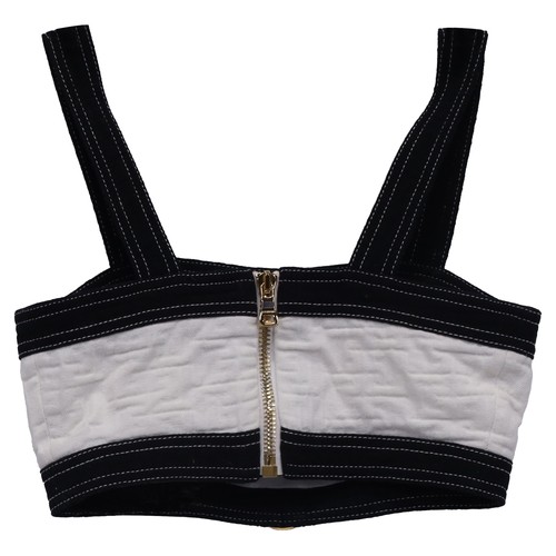 Balmain Cropped Embellished Jacquard Top In White Cotton Women Multicolo Size 34 - Picture 3 of 9