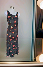 Kathie Lee Midi Dress 10 Pink Floral on Black Polka Dot Fairy Romantic Resort