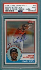 2018 Topps Silver Pack Sandy Alcantara RC 1983 Chrome Promo Autograph #53 PSA 9!