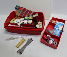 Vtg Stow-N-Go Tupperware Sewing / Tackle Box RED w/ Supplies