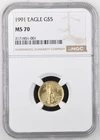 1991 $5 Gold American Eagle--1/10 oz--NGC MS70