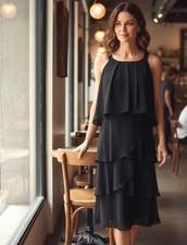 Dressbarn Little Black Dress Chiffon Tiered Size 4 Special Occasion Evening