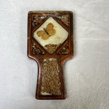 Vintage Lucite Acrylic Spoon Rest Dried Pressed Seeds Butterfly 70s Boho Retro