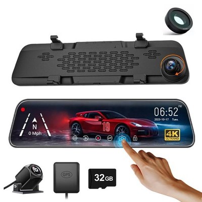 WOLFBOX 4K G840S 12'' Dash Cam Car Rear Mirror View Backup Dual Camera With CPL
