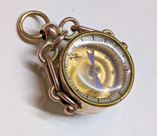 ANTIQUE HM GOLD WATCH FOB COMPASS ESSEX CRYSTAL REVERSE CUT INTAGLIO HORSE RACE