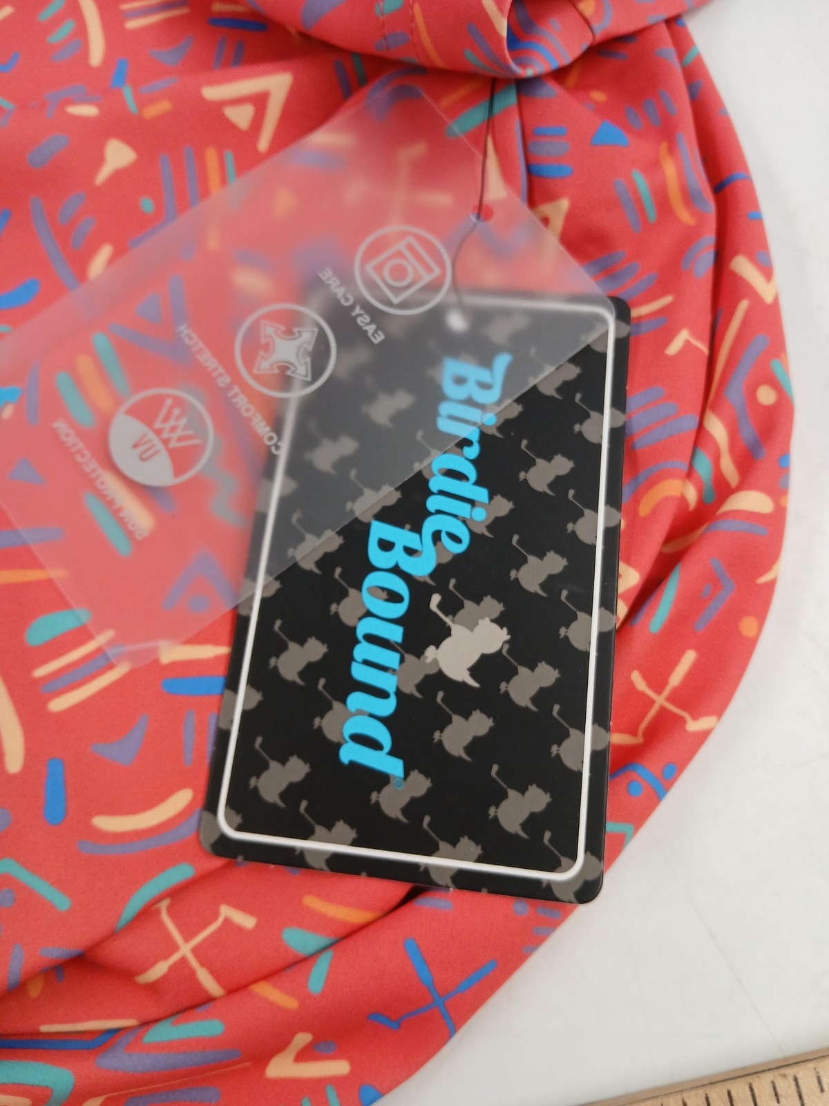 Birdie Bound Polo Shirt Mens 3XL Red Multicolor Geometric Golf Stretch Easy Care