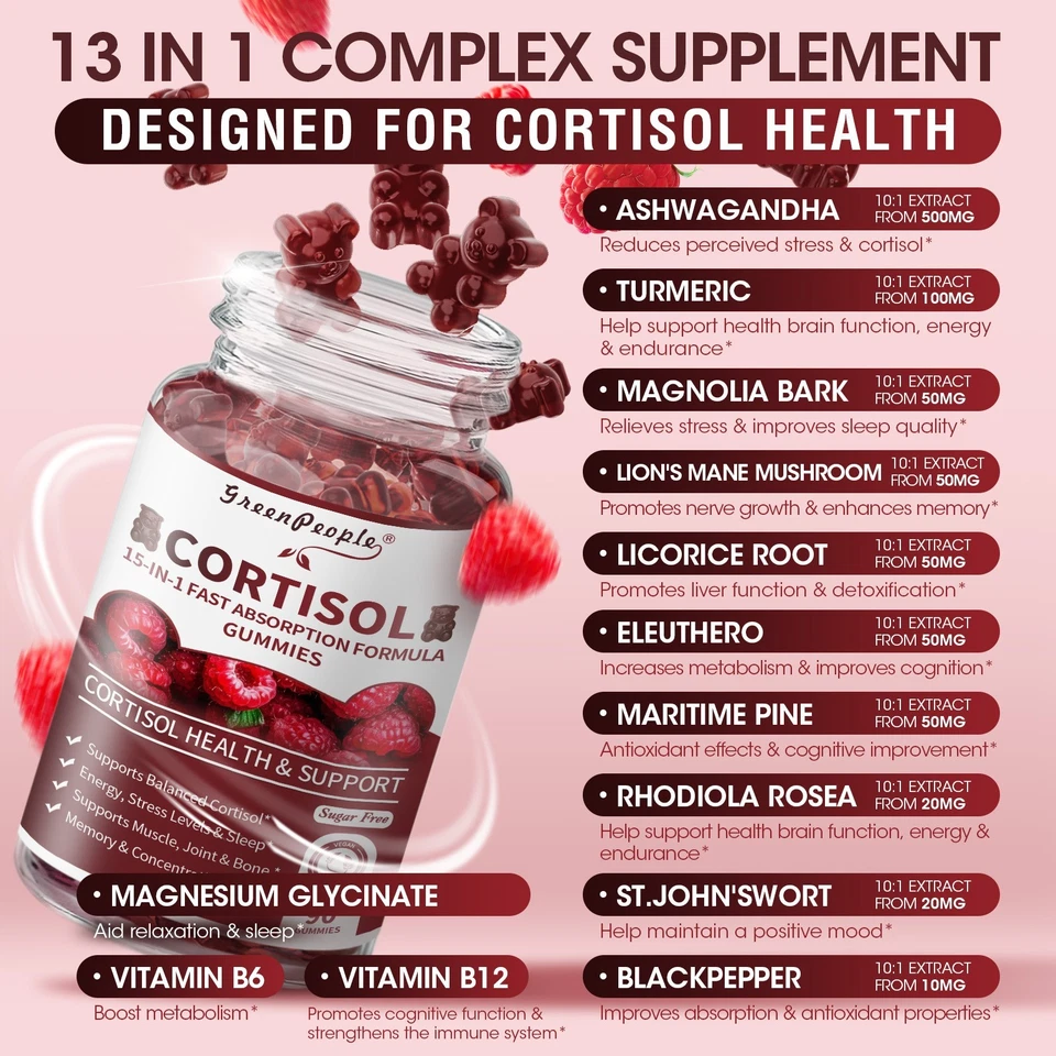 Suplementos de cortisol Bloqueador de cortisol Alivio del estrés Ayuda para dormir Apoyo suprarrenal Foto 2 de 4