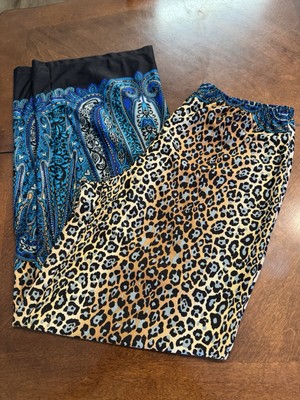Sunny Leigh Women's Stretch Paisley Leopard Art to Wear Silky Palazzo Pants M