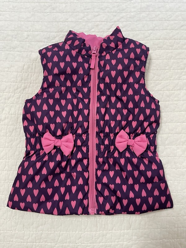 J. Khaki Girls Purple w/ Pink Hearts And Bows Puffer Vest Size 4 Toddler EUC