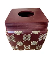 Popular Bath Tissue Box, Elegant Rose Collection, Burgundy/Gold 