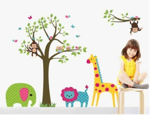 Monkey Owl Giraffe Lion Tree Wall Decal Removable Sticker Kids Art Nursery Decor - Picture 3 of 3