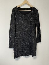 Express Mini Dress Womens Medium Beaded Tunic Micro  Black Embellished L/S N294