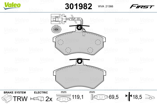 VALEO 301982 Brake Pad Set, disc brake for VW