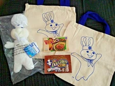 LOT 5 PILLSBURY beanbag doll + pocket cookbook+ DOUGHBOY order form + TOTE BAGS