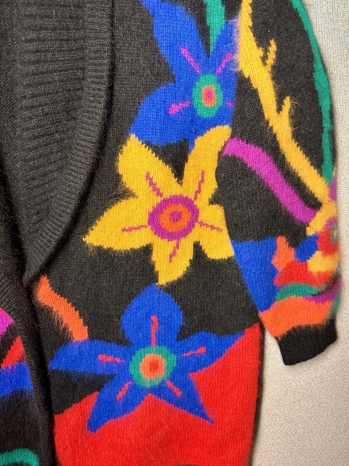 Suéter Cárdigan Vintage Años 90 Rafaella Angora Mezcla Lana Flor Acogedor Talla L Abuela Foto 4 de 4