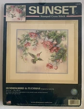 Dimensions Sunset Stamped Cross Stitich 13139 Hummingbird & Fuchsias 14x12 New