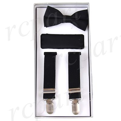 New Kid's Boy's Suspender elastic strap clip on_bowtie & hankie
