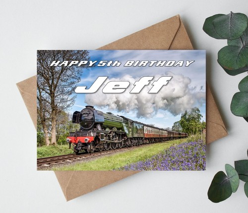 Personalised Birthday card Flying Scotsman steam train any name relation age - Picture 2 of 2