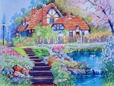 Countryside House Bead Embroidery Scheme on Canvas DIY Printed Pattern ta-263