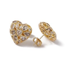 5 Pairs Real 18K Gold Plated Clear Cubic Zironia Heart Stud Earrings 15x16mm