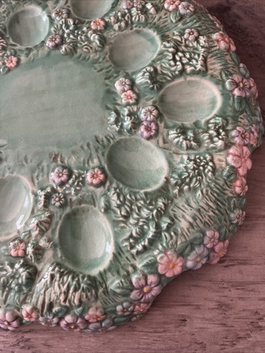 Antique Majolica Egg Plate Victorian Deviled Egg Tray Easter Decor Tableware - Picture 3 of 6